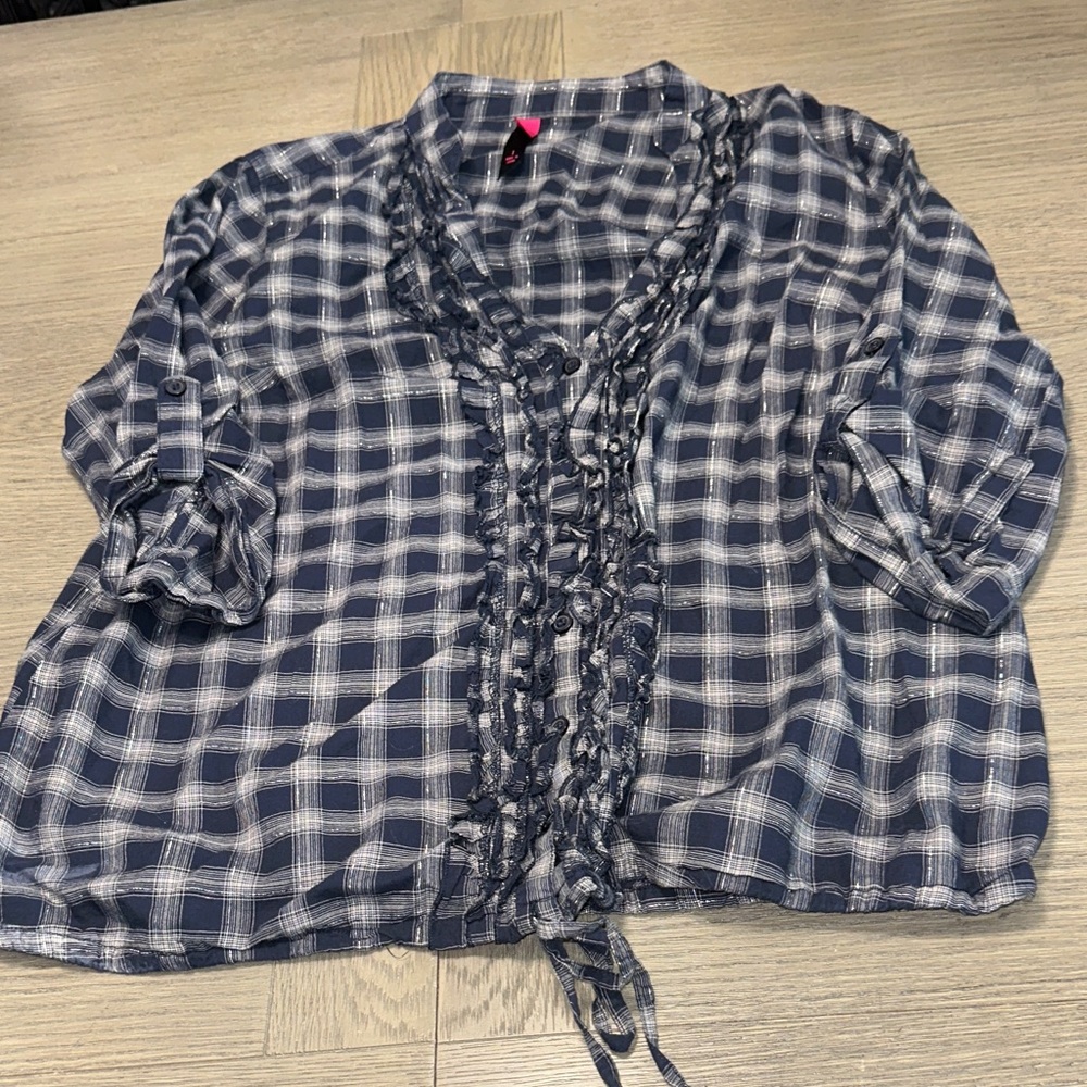 Pure Energy Blue Plaid Blouse